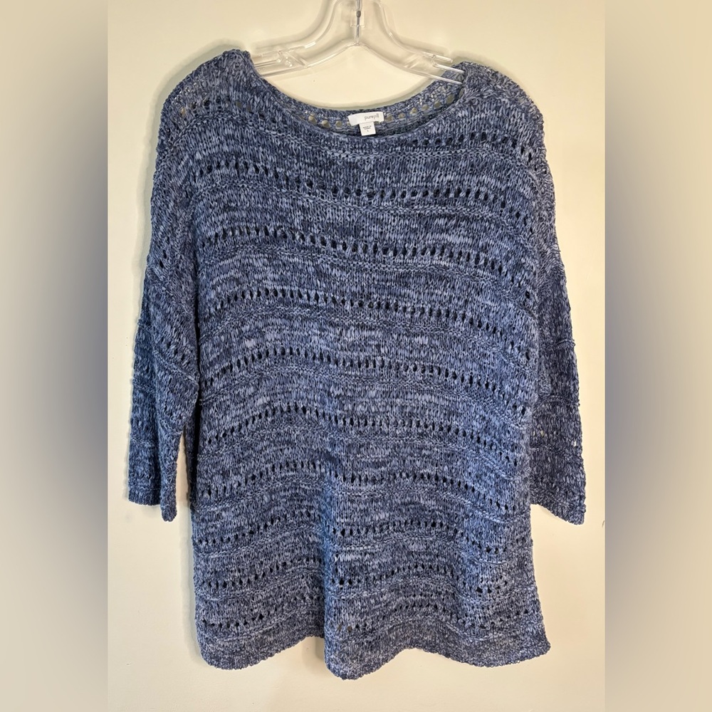 JJILL Pure Jill cotton blend RIBBON KNIT tunic sweater COASTAL BLUE size LARGE